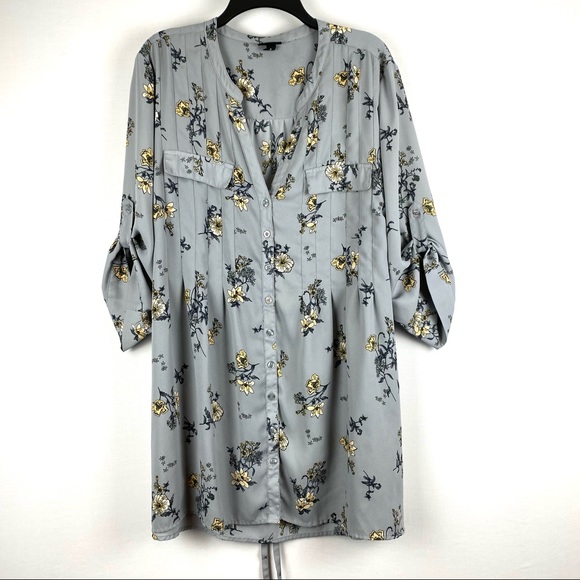 Torrid Gray Floral Babydoll Button Down Tunic EUC - Picture 2 of 13
